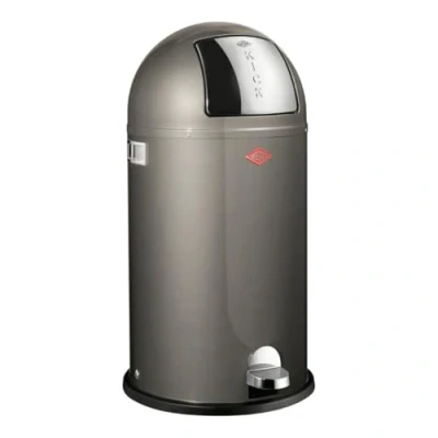 Afbeelding van WESCO Kickboy pedaalemmer in de kleur grafiet, gepoedercoat plaatstaal, 40 liter volume, klep van roestvrij staal, verchroomde kunststof voettrede
