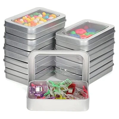 Afbeelding van Kurtzy Zilveren Metalen Opbergdoos met Deksel (10 Stuks) 9 x 6,3 1,8 cm Kleine en Draagbare Lege Bakjes Zonder Scharnieren Mini Rechthoekige Thuis Knutsel &amp; Survivalkit Doos