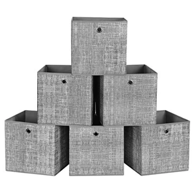 Afbeelding van SONGMICS Opvouwbare opbergdozen, 6 stuks, kubussen, bakken, manden, kisten, van vliesstof, 30 x cm, voor speelgoed, kleding, grijs gemêleerd RFB02LG 3