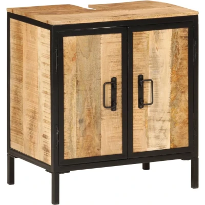 Afbeelding van Wastafelkast 55x35x60 cm massief mangohout en ijzer