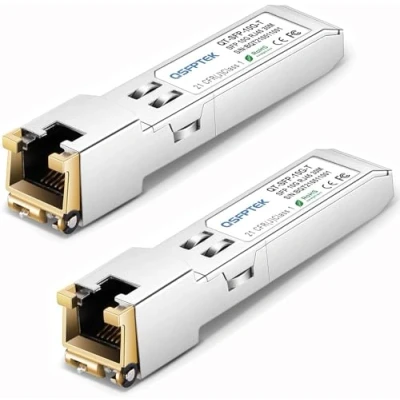 Afbeelding van QSFPTEK (2 stuks) 10GBASE T SFP+ RJ45 module, tot 30 m, 1.25/2.5/5/10G koperen transceiver GBIC voor Cisco SFP 10G S, Ubiquiti UF 10G, microtiek, D Link (ondersteunt meerdere