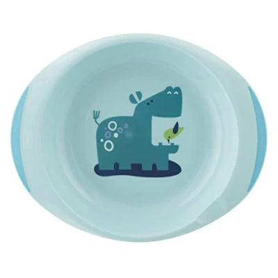 Afbeelding van Chicco Set Babyborden 1 Soepbord en Plat Bord Antislip Onderkant Handgrepen Ergonomische Grip 12+ Maanden Blauw