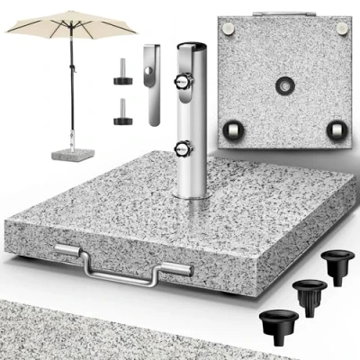 Afbeelding van tillvex® Granit parasolstandaard, vierkant, 27 kg, met roestvrijstalen buis, parasol voor parasolstokken van 16 48 mm en 300 cm diameter de parasol, balkonparasolstandaard