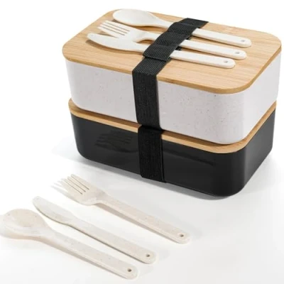 Afbeelding van Cheerhom Bento boxen incl. bestek, 2 stuks, 1000 ml, lunchbox voor volwassenen en kinderen, BPA vrij, geschikt levensmiddelen, vaatwasmachinebestendig, magnetronbestendig