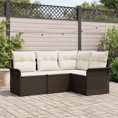 Afbeelding van vidaXL 4 Delige Tuin Sofa Set met Kussens Bruin Poly Rattan