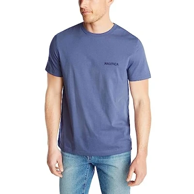 Afbeelding van Nautica Heren T shirt met korte mouwen Effen ronde hals blauw S