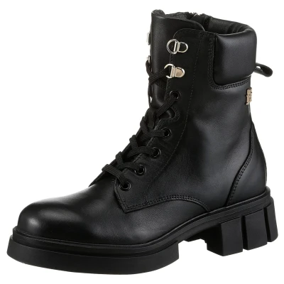 Afbeelding van Tommy Hilfiger LACE UP Enkellaarsjes met plateauzool, Dames, Maat: 36, Black Leer