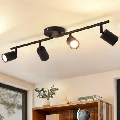 Afbeelding van ANWIO EUS EA190811 Led plafondlamp, 4 lichtpunten, zwart, zwenkbaar, GU10, moderne plafondspot voor keuken, slaapkamer, woonkamer (zonder lampen)