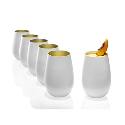 Afbeelding van Stölzle Lausitz glazen 465 ml, drinkglazen, set van 6, cocktailglazen, vaatwasserbestendig met hoge schokbestendigheid, universele als waterglazen, sapglazen, whiskyglazen, wit/goud