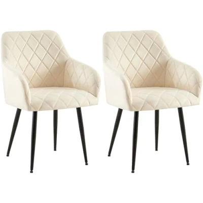 Afbeelding van CLP Monett Set van 2 eetkamerstoelen met armleuning klassiek metalen frame Velvet zwart/creme