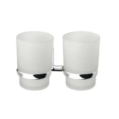 Afbeelding van Dubbele Bekerhouder Sapho Rumba Hangend Chroom / Melkglas