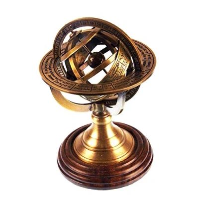 Afbeelding van 5 &quot;nautische messing armbollen bol wereldbol palissander basis tafel decor gift