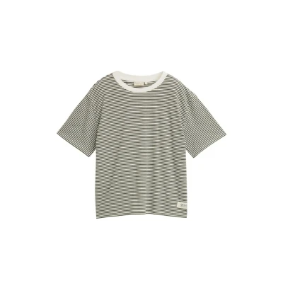 Afbeelding van TOM Tailor Denim BOXY Tshirt print, Dames, Maat: XS, Small olive white stripe