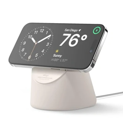 Afbeelding van elago MS1 Oplaadstandaard Compatibel met MagSafe lader Premium Siliconenstandaard iPhone 15,14,13,12 modellen, ontworpen voor IOS 17 StandBy modus [MagSafe niet inbegrepen] (Stone)