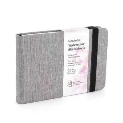 Afbeelding van tumuarta Aquarel schetsboek, 300 g/m², 100% katoen, 10 x 15 cm, 24 vellen, 48 pagina&#039;s, fijnkorrels, zuurvrij, aquarelboek, aquarelnotitieboek voor gebruik als reisketsboek.