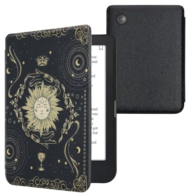 Afbeelding van kwmobile E reader hoesje geschikt voor Kobo Clara 2E hoes flip case met magnetische sluiting Ereader cover Tarotkaart design in donkerblauw / geel zwart