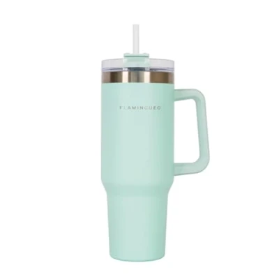 Afbeelding van Flamingueo Thermosbeker Tumbler, Reisbeker met Rietje, Roestvrij Staal, Koude Dranken 24u en Warme 10u, Drinkbeker Thermos, 1,18L
