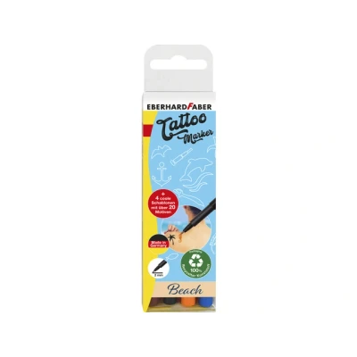 Afbeelding van 5x Tattoo stift Eberhard Faber Beach 4st. en 4in1 sjablonen. (zwart,or