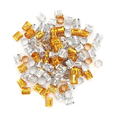 Afbeelding van 100 stks verstelbare dreadlocks haar vlecht kralen, aluminium metalen ringen manchetten decoratie kralen vlechten decoraties pruik accessoires(Goud + Zilver)