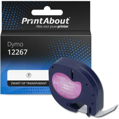Afbeelding van Huismerk Dymo 12267 (S0721530) Tape Zwart op transparant (12 mm)