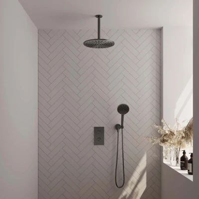 Afbeelding van Brauer Gunmetal Edition Regendoucheset inbouw hoofddouche 30 cm 2 functies inclusief inbouwdeel handdouche Rond 3 standen PVD geborsteld