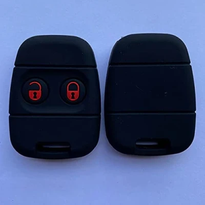 Afbeelding van CSHU Siliconen 2 Knoppen Afstandsbediening Autosleutel Case Cover Sleutelhanger Ring Sleutel Tas, fit Voor Rover Mg Land Defender Freelander, zwart met rood
