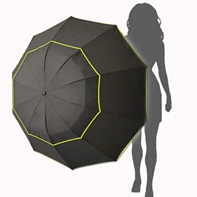Afbeelding van Kalolary Golf paraplu, extra groot, opvouwbaar, stormbestendig, winddicht, waterdicht, dubbele overkapping, zonwering, zwart, X Large