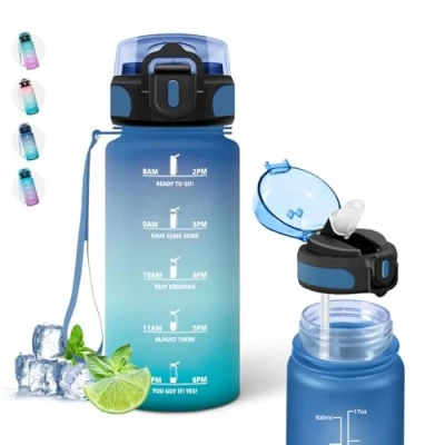 Afbeelding van drinkfles voor kinderen, 500 ml, motiverende waterfles met rietje, tijdschema&#039;s om te drinken, eenvoudig dragen, kinderwaterfles, school, kantoor, camping, reizen, hardlopen