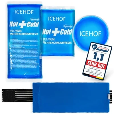 Afbeelding van ICEHOF Koelpads (3x) met vlieshoes incl. klittenband knuffelzacht, lange koelduur, koelpack gel koelaccu koelgel koelkompressen koelkussen koelcompressen koelzak ijszak blauw
