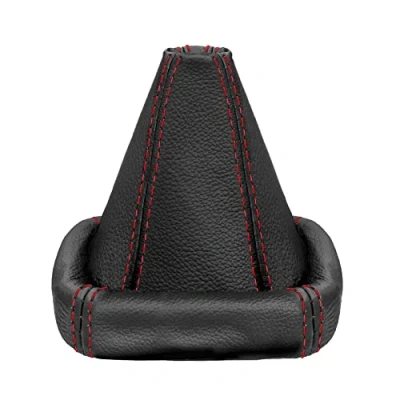 Afbeelding van L &amp; P Car Design A0026 Schakelzak, schakelmanchet, compatibel met VW Golf 2 II 3 III Polo 6N, Passat 35i UVM, 100% echt leer, zwart, naad, rood