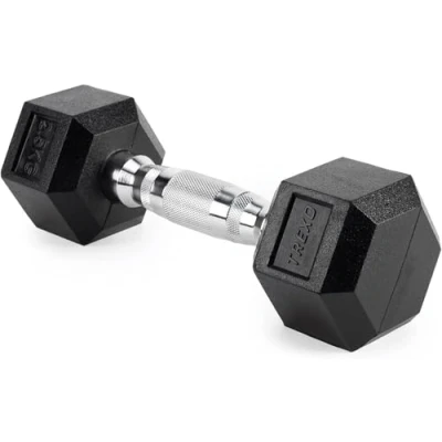 Afbeelding van TREXO Hex HXD25 Halter, 2,5 kg, hexagon, duurzaam rubber voor krachttraining thuis, met ergonomische handgreep, stabiele en veelzijdige halter