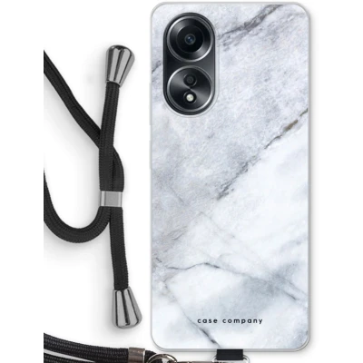 Afbeelding van Case Company® hoesje met Koord geschikt voor Oppo A58 4G Witte marmer Telefoonhoesje Zwart Bescherming aan alle Kanten en Over de Schermrand