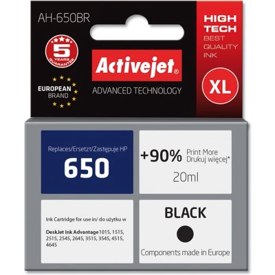 Afbeelding van Activejet AH 650BR inkt (vervanging voor HP 650 CZ101AE; Premium; 20 ml; zwart)