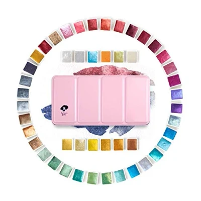 Afbeelding van Paul Rubens kunstenaars schilderij, metallic kleur, 48 glanzende glitterkleuren, draagbare behuizing, roze met palet, perfect voor en amateurs