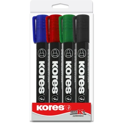 Afbeelding van Kores Permanent Flipchart Marker &quot;K MARKER&quot; ronde punt etui 4 stuks ass.