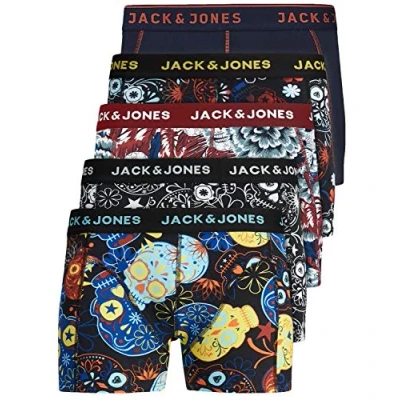 Afbeelding van JACK &amp; JONES 12204864 Boxershorts voor heren, set van 5 stuks, wit, zwart, blauw, grijs, trunks, S