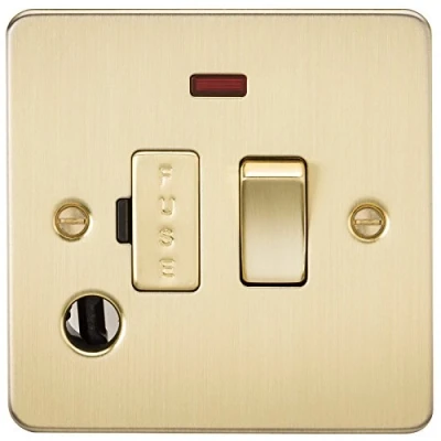 Afbeelding van Knightsbridge Geborsteld Messing FP6300FBB Vlakke Plaat 13A Geschakelde Gesmolten Spur Unit met Neon en Flex Outlet