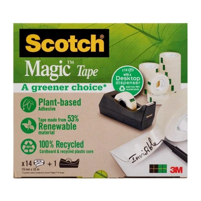 Afbeelding van Plakband Scotch Magic 810 19mmx33m transparant 14 rollen + plakbandhouder zwart