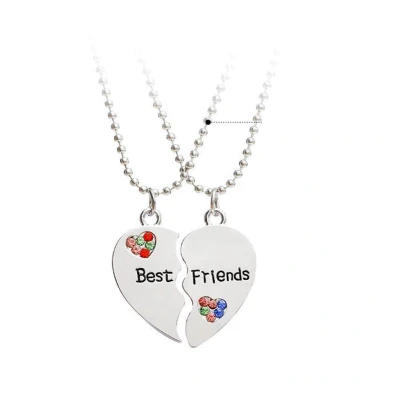 Afbeelding van Kasey Vriendschapsketting bff ketting voor 2 stuks Hart met steentjes Zilverkleurig