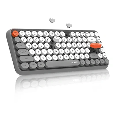 Afbeelding van FELiCON 308i Retro Draadloos Toetsenbord, Bluetooth stil Schattig Computer Toetsenbord met Ronde Punk Keycaps, Compacte 84 Keys, Matte Textuur, Typewriter Design, QWERTY voor PC, Laptop, Mac Grijs