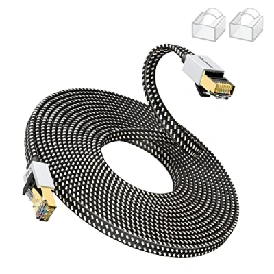 Afbeelding van Folishine Cat8 Ethernet kabel, 20 m, High Speed nylon gevlochten LAN patchkabel, platte RJ45, 40 Gbps 2000 Mhz voor modem/router/switch, sneller dan Cat5e/Cat6/Cat7