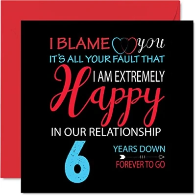 Afbeelding van Grappige Candy Anniversary Card voor Man Vrouw Your Fault I&#039;m Extremely Happy 6th Wedding Partner, 145 mm x wenskaarten zesde verjaardag