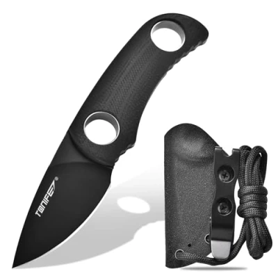 Afbeelding van TONIFE Runer Fixed Blade Knife met verstelbare Paracord Lanyard en Kydex Schede, EDC Mes 1,9 &quot;Full Tang voor Outdoor Camping Hiking (Zwart+Zwart Titanium)