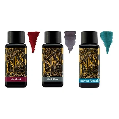 Afbeelding van Diamine Vulpeninkt 30ml 3 x Flessen Oxblood &amp; Earl Grey Aurora Borealis