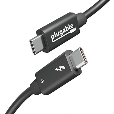 Afbeelding van Plugable Thunderbolt 4 kabel met 240W opladen, gecertificeerd, 1 meter, x 8K scherm, 40 Gbps, compatibel USB4, 3, USB C
