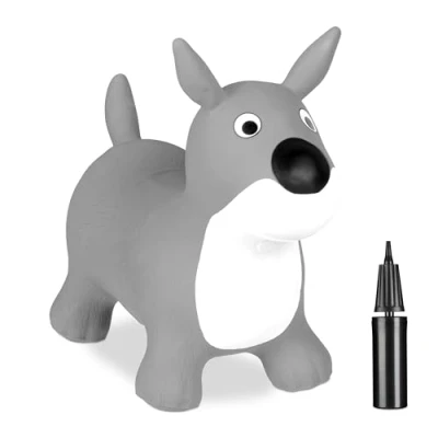 Afbeelding van Relaxdays skippy dier hond met luchtpompje tot 50 kg bpa vrij grijs wit