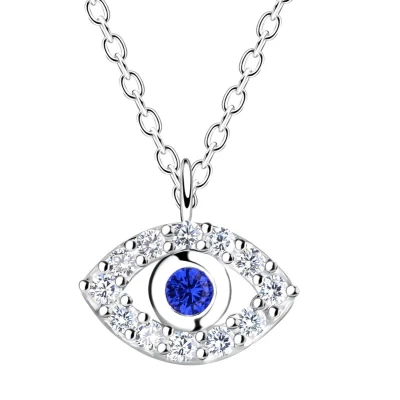 Afbeelding van JoyS Zilveren boze oog hanger inclusief ketting 45 cm zirkonia evil eye 9 x 6 mm
