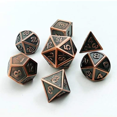 Afbeelding van Bescon Antieke koperen massief metalen polyedrische dobbelstenen set van 7 koper, metallic RPG rollenspel stuks D4 D20