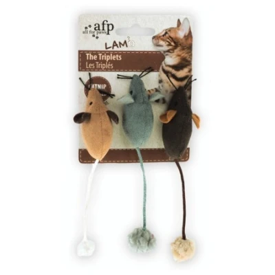 Afbeelding van Afp Muis The Triplets Lamswol Met Catnip Assorti 7X7X3 CM 3 ST