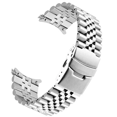 Afbeelding van Kai Tian Gebogen roestvrijstalen armband voor mannen en vrouwen, 20 mm, 22 conische horlogeband, driedimensionale reserveband, ontvouwgesp, zwart zilver, 23mm,